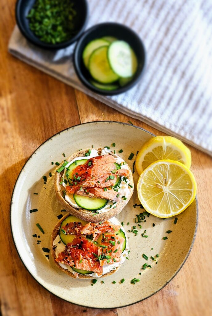 salmon and english muffin breakfast